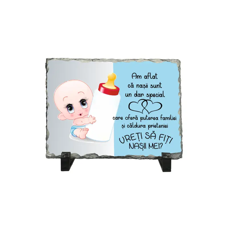 Am aflat ca nasii sunt un dar special albastru, piatra ardezie personalizata, cu mesaj model pa005